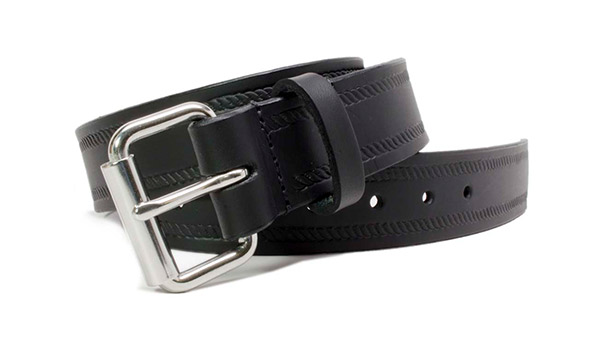 Image of Black Rope Leather Belt with Silver Roller Buckle. 