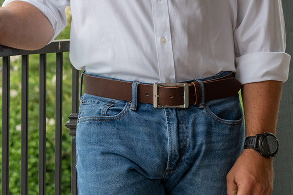 Titanium Work Belt. Brown Leather Belt with Titanium Center Bar Buckle.  Heavy Duty Work Belt.