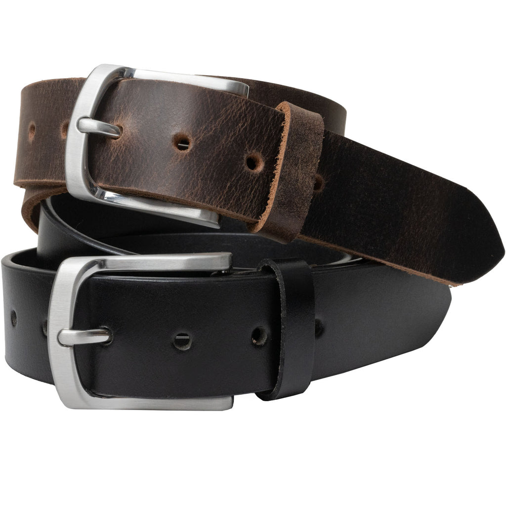 Urbanite Black and Brown Leather Belt Set by Nickel Zero | 1 black and 1 brown strap, silver buckles