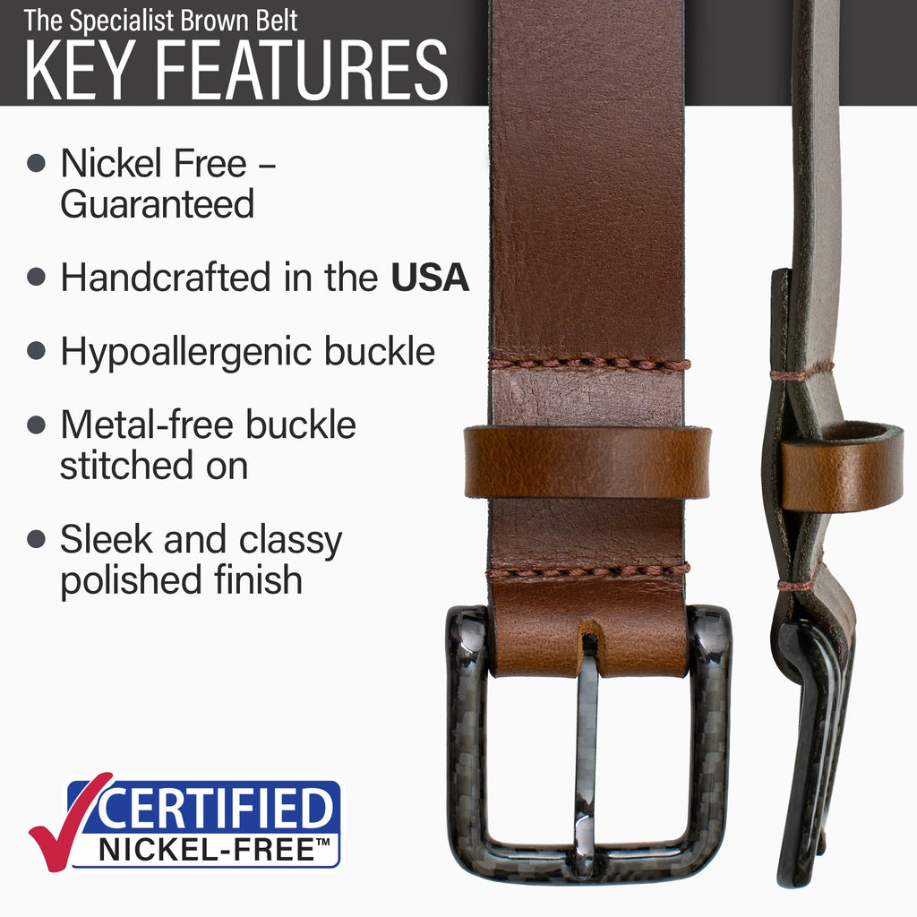 Hypoallergenic buckle, USA made , stitched on buckle, nickel free carbon fiber buckle