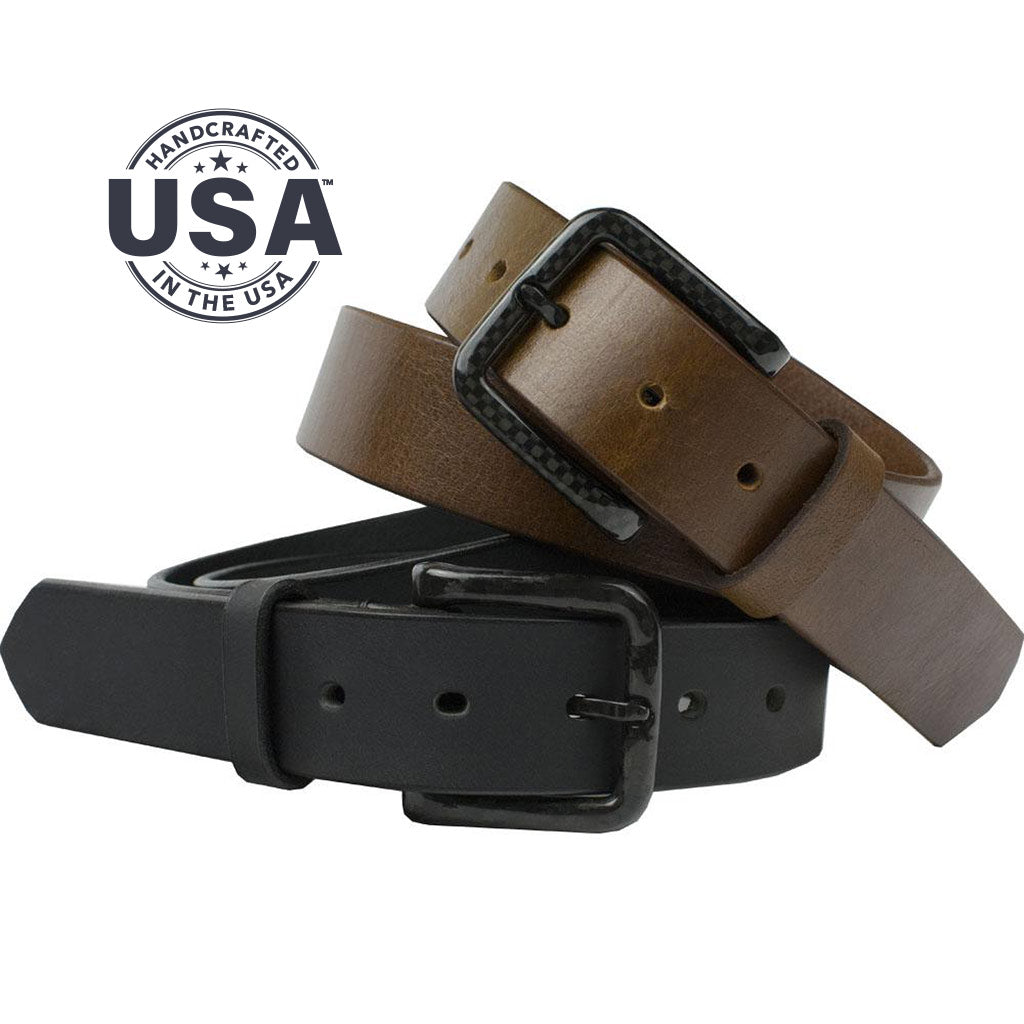 The Specialist Belt Set - Square carbon fiber buckle with 1 black and 1 brown strap. USA Made