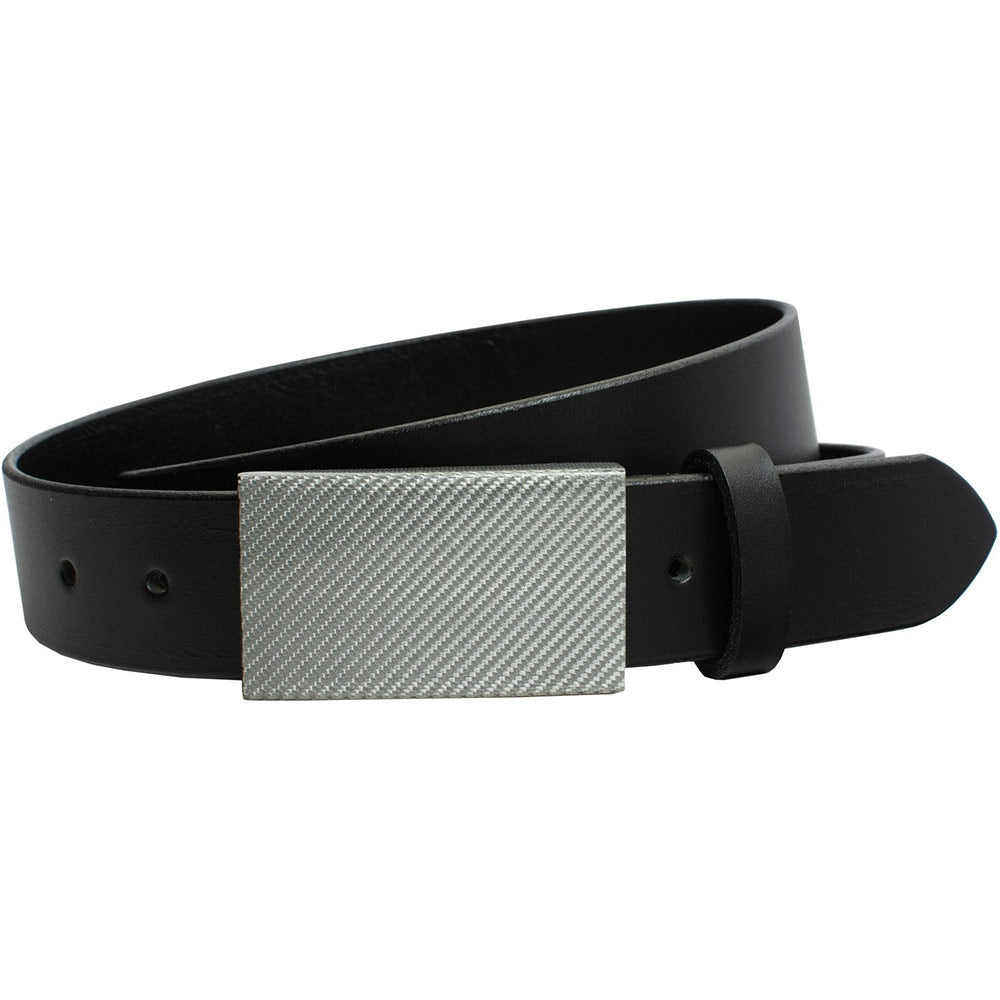 Black leather strap width is1⅜ inches or 35 millimeters. CF 2.0 Black Belt with Silver Weave Buckle 