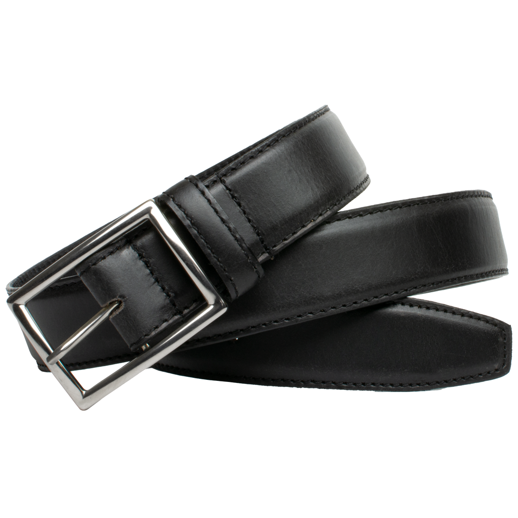 The Entrepreneur Titanium Belt (Black) by Nickel Smart. Shiny dress belt, polished titanium buckle