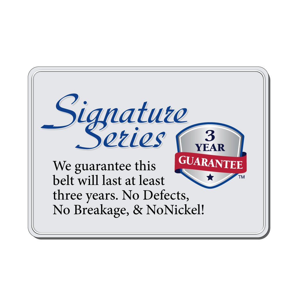 Signature Series icon. Three year guarantee against breakage and defects. No nickel.