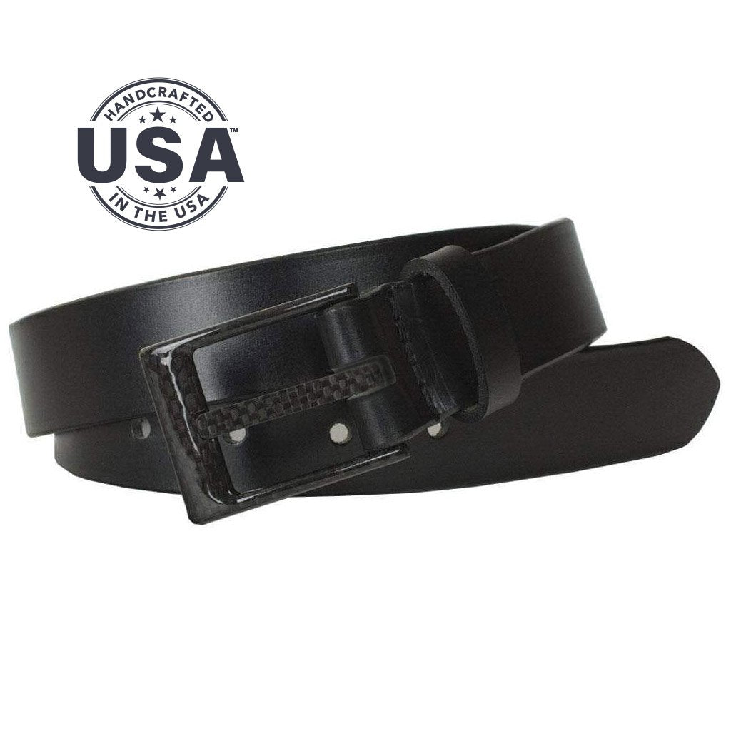 Made in USA.  1⅜ inches or 35 mm wide full grain leather strap, No metal Belt, Nickel Free