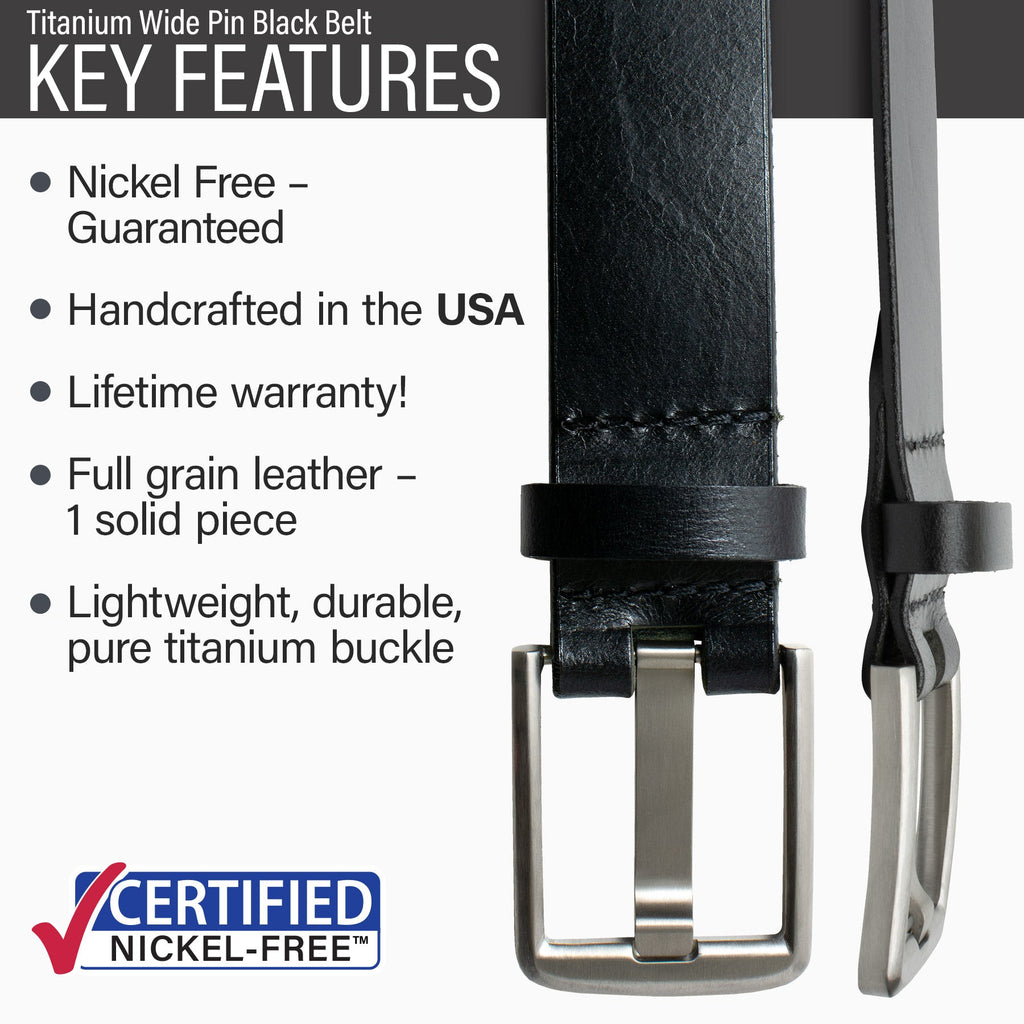 Hypoallergenic lightweight durable pure titanium, made in USA, lifetime warranty, full grain leather