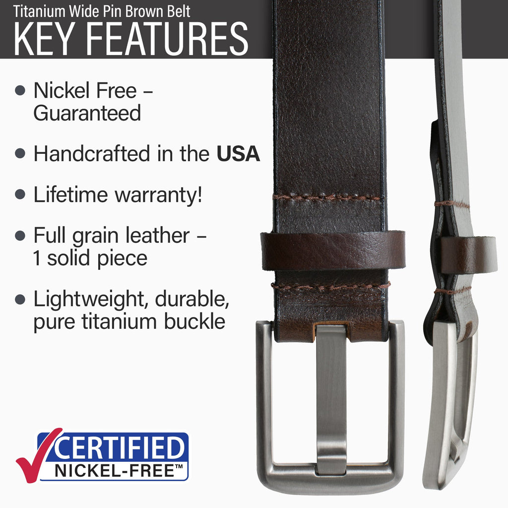 Hypoallergenic lightweight durable pure titanium buckle, handmade in USA, lifetime warranty