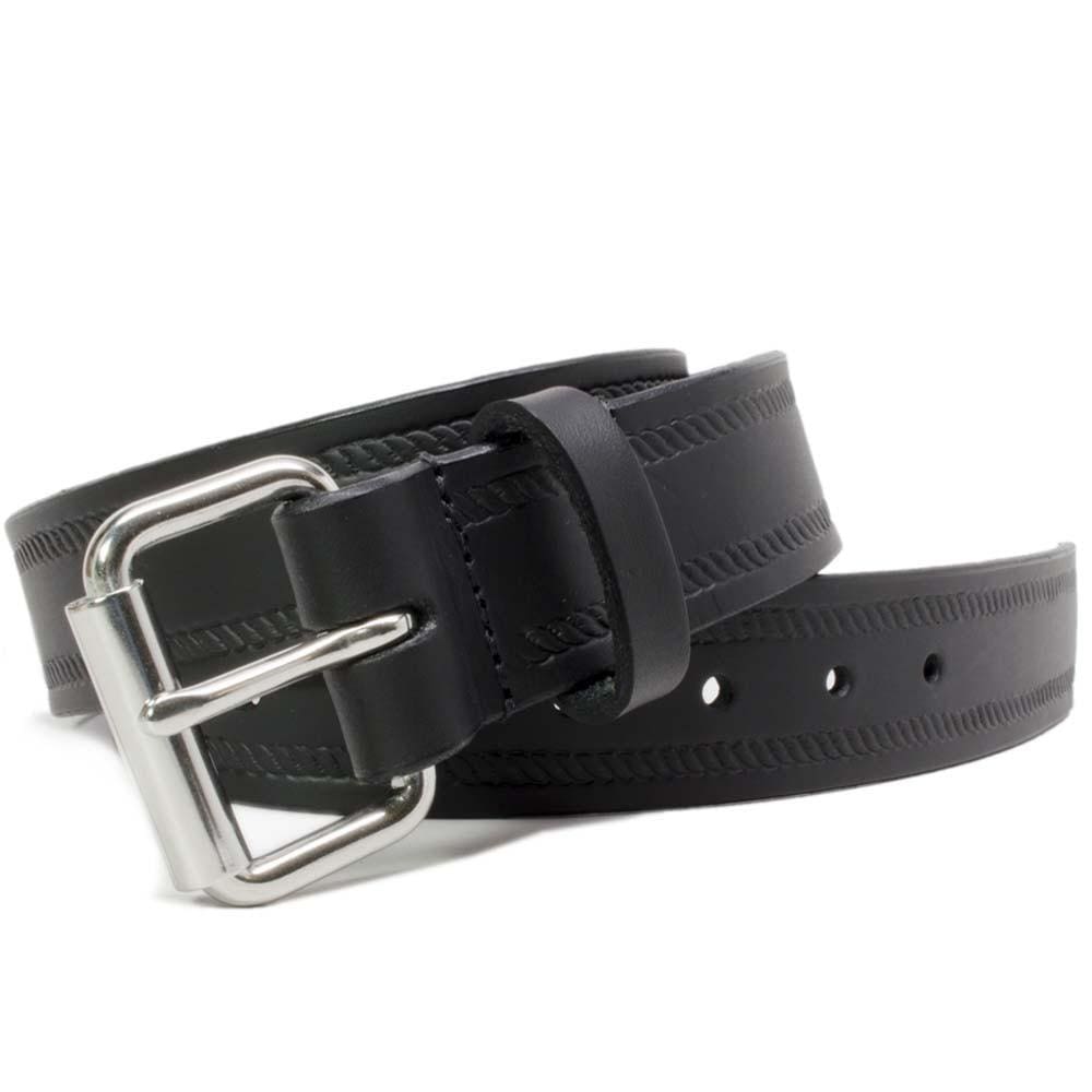 Black Rope Belt. Short stainless steel buckle with single pin and roller. High polish silver tone.