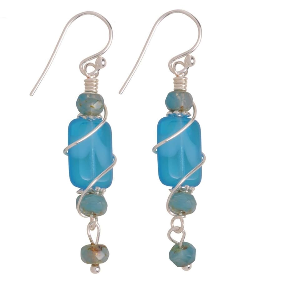 Carolina Beach Earrings by Nickel Smart - blue stone wrapped with silver wire, silver French hook