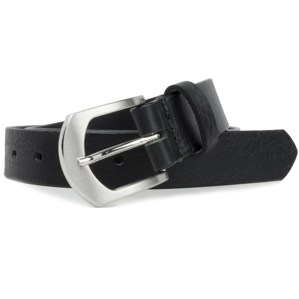 Deep River Black Belt by Nickel Smart. Arched, nickel-free zinc alloy buckle on a black strap