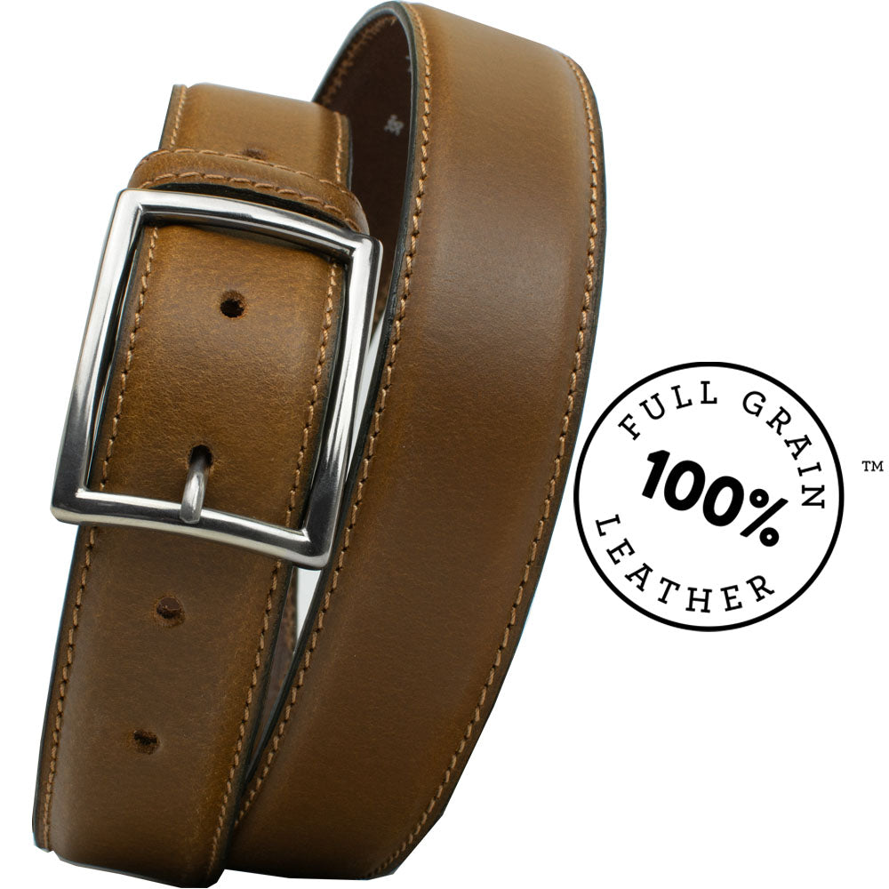 Entrepreneur Titanium Belt (Tan). 100% full grain leather strap. Black edges with a single stitch