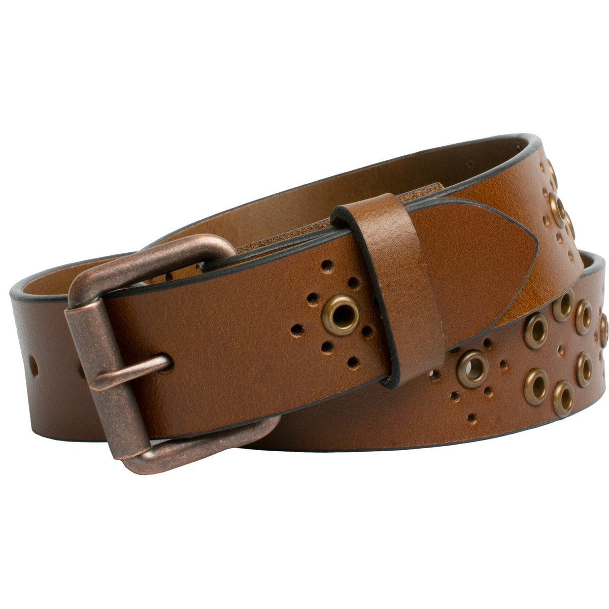 Women's Grommet Brown Leather Belt | Nickel-Free and 
