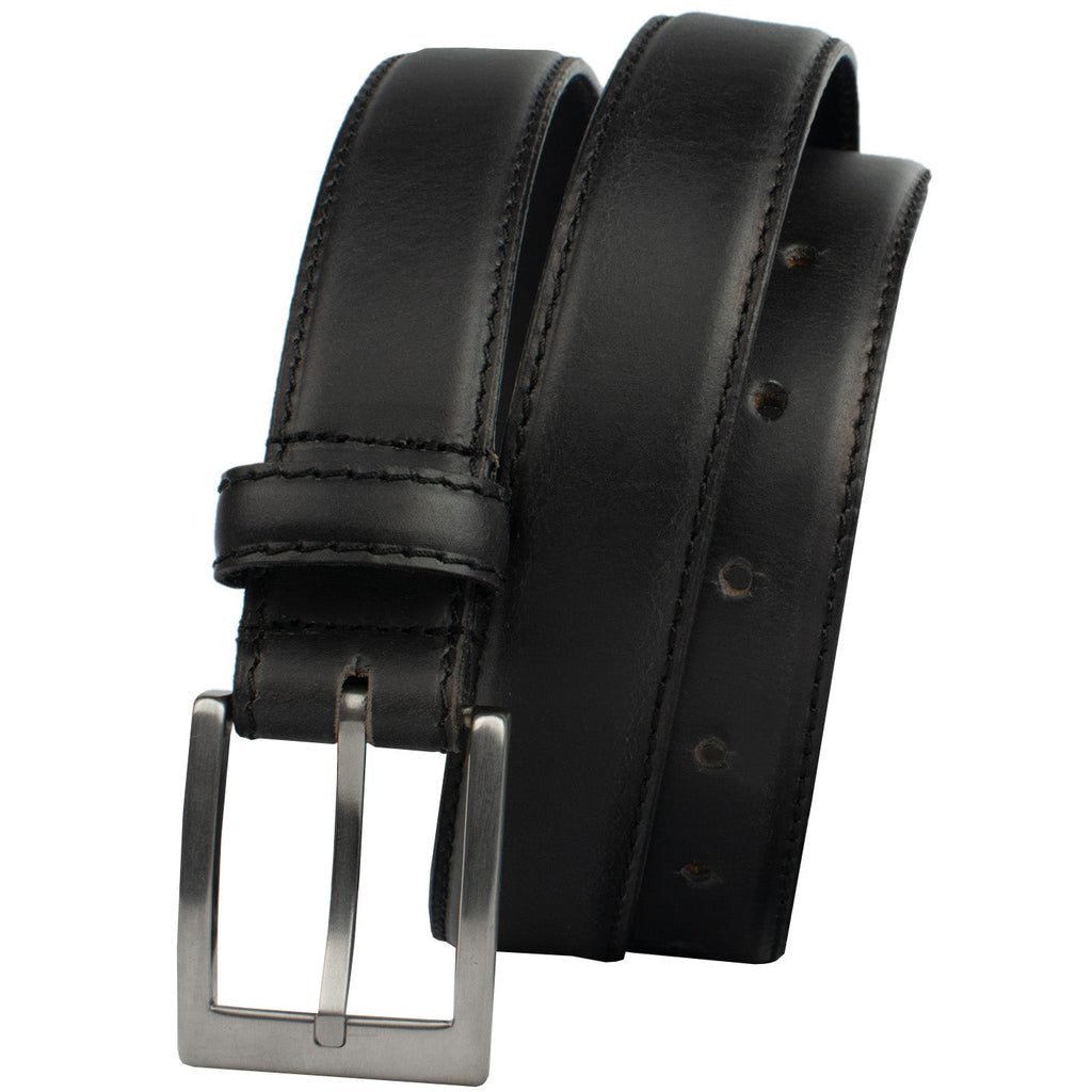 Silver Square Titanium Black Belt by Nickel Smart. Dress belt, titanium buckle, 1¼ inch width