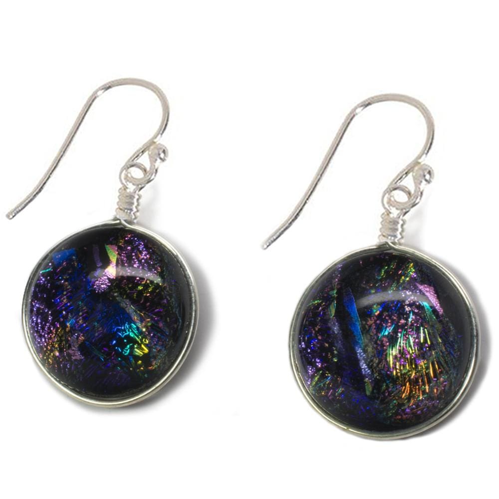 Rainbow purple dichroic glass earrings. 1.25 inches long. Jupiter Earrings | Nickel Free