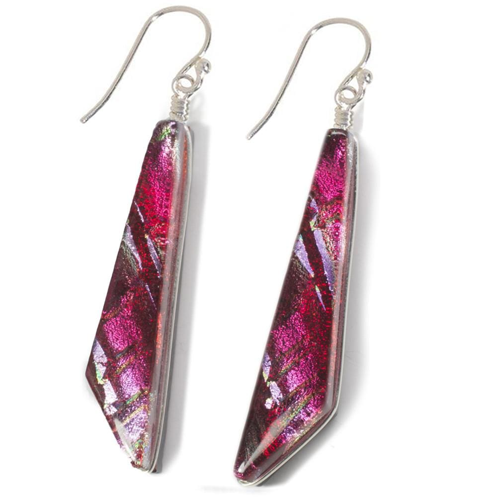 Pink glass earrings in scalene triangle shape. 1.75 inch drop earrings - Merry Waterfalls Earrings