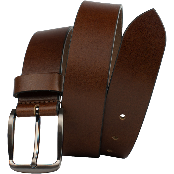 Millennial Brown Leather Belt by Nickel Zero. Deep brown leather strap with polished zinc buckle