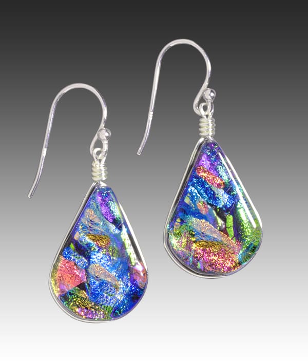 Silver French hook with tear drop shape colorful mix of colors. 1 inch drop Rainbow Falls Earrings