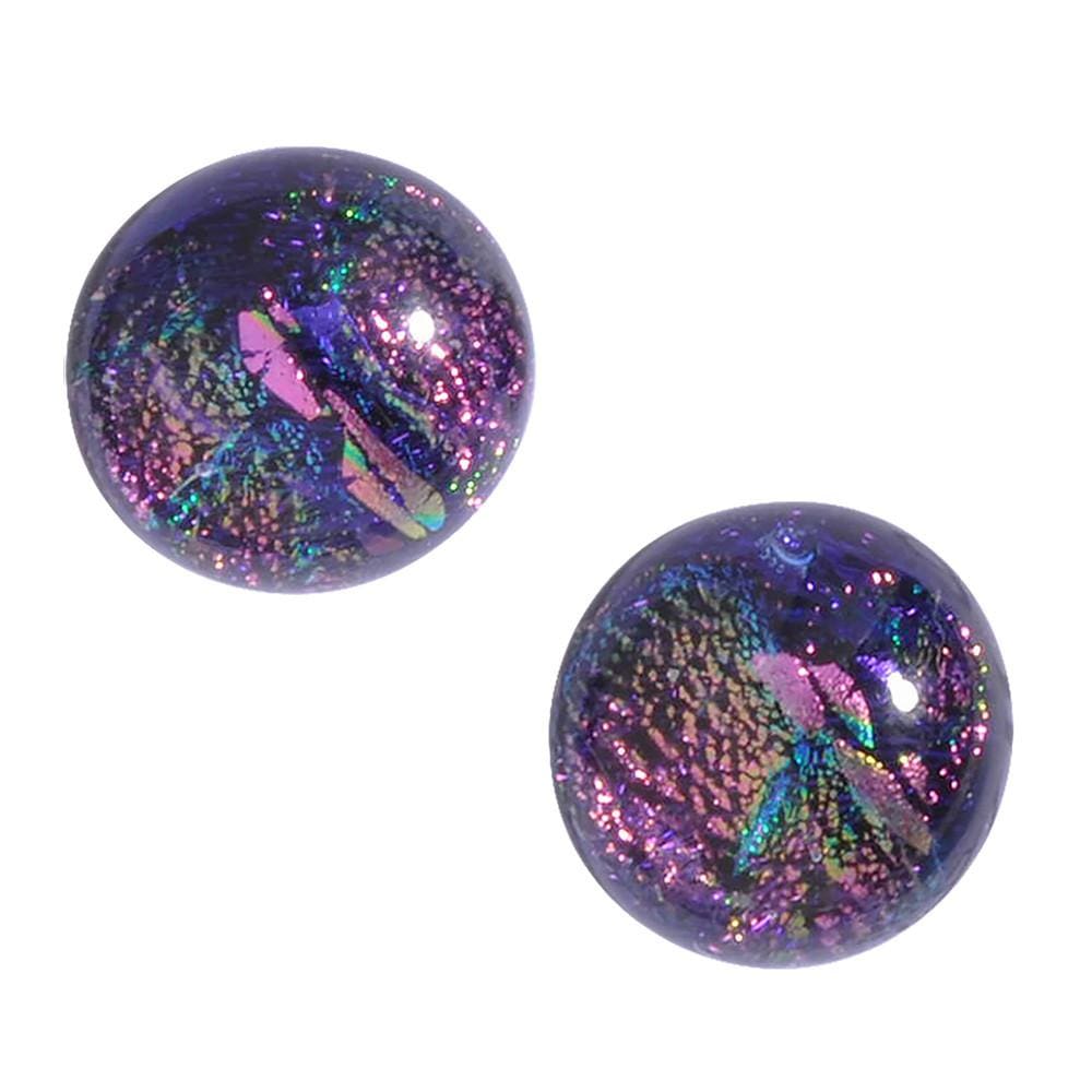 Post or stud earrings with mixed purple, pink and teal colored glass. silver post. Supernova Earring