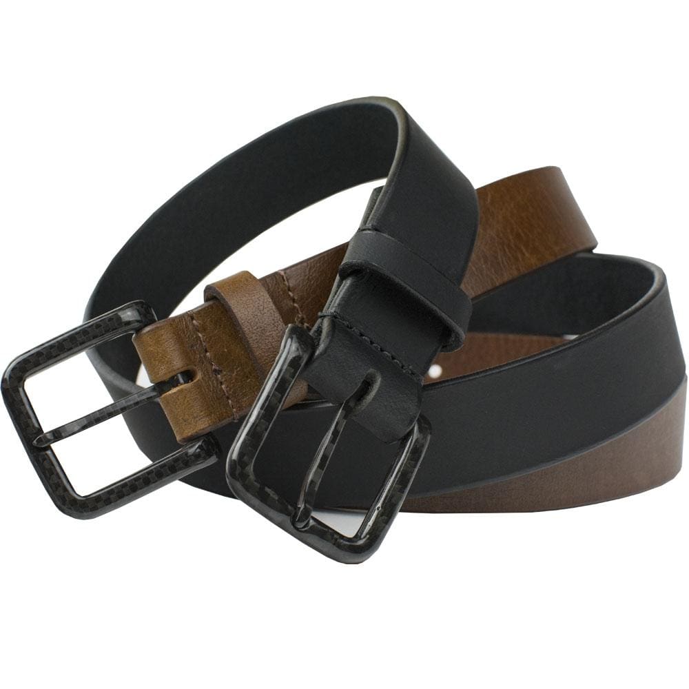 The Specialist Belt Set, 1⅜ inches straps in black and brown. Black single prong square buckle