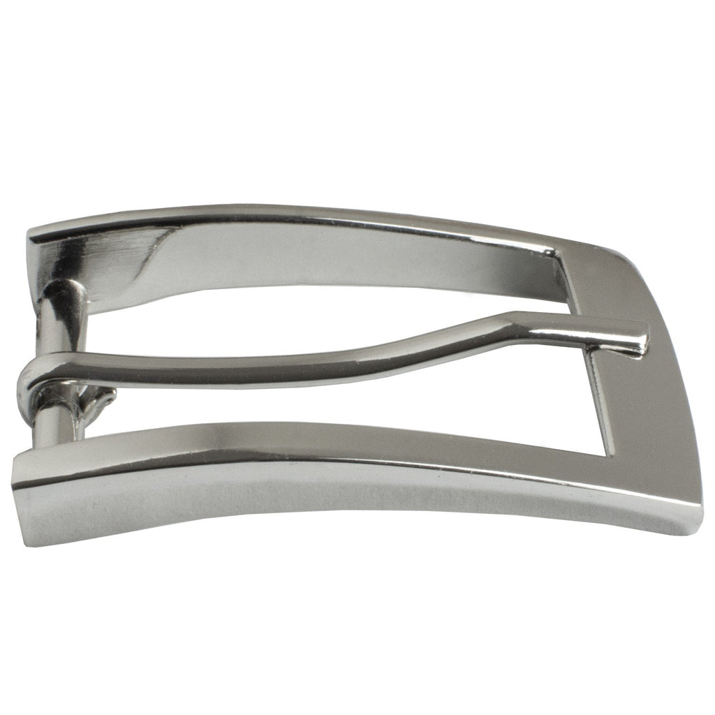 Uptown Buckle. Silver-tone polished finish, single pin, gently curved sides and squared corners.