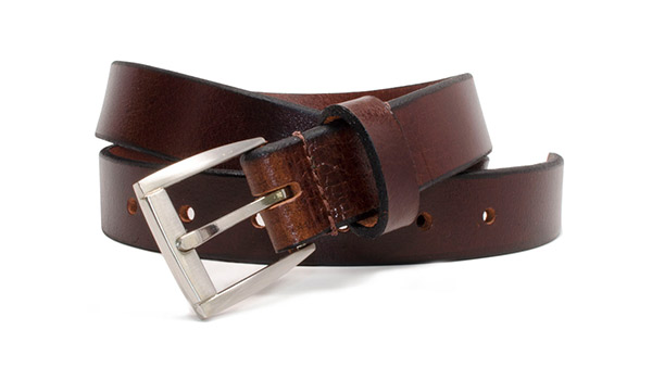 Image of Brown Leather Belt with silver nickel free buckle - Avery Women's Belt.
