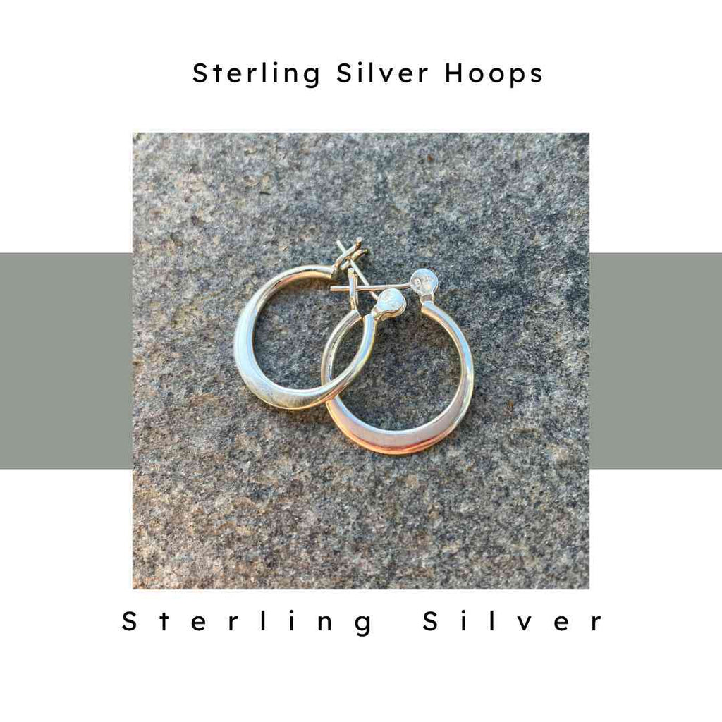 20 mm sterling silver hoop earrings with traditional back closure. Nickel Free