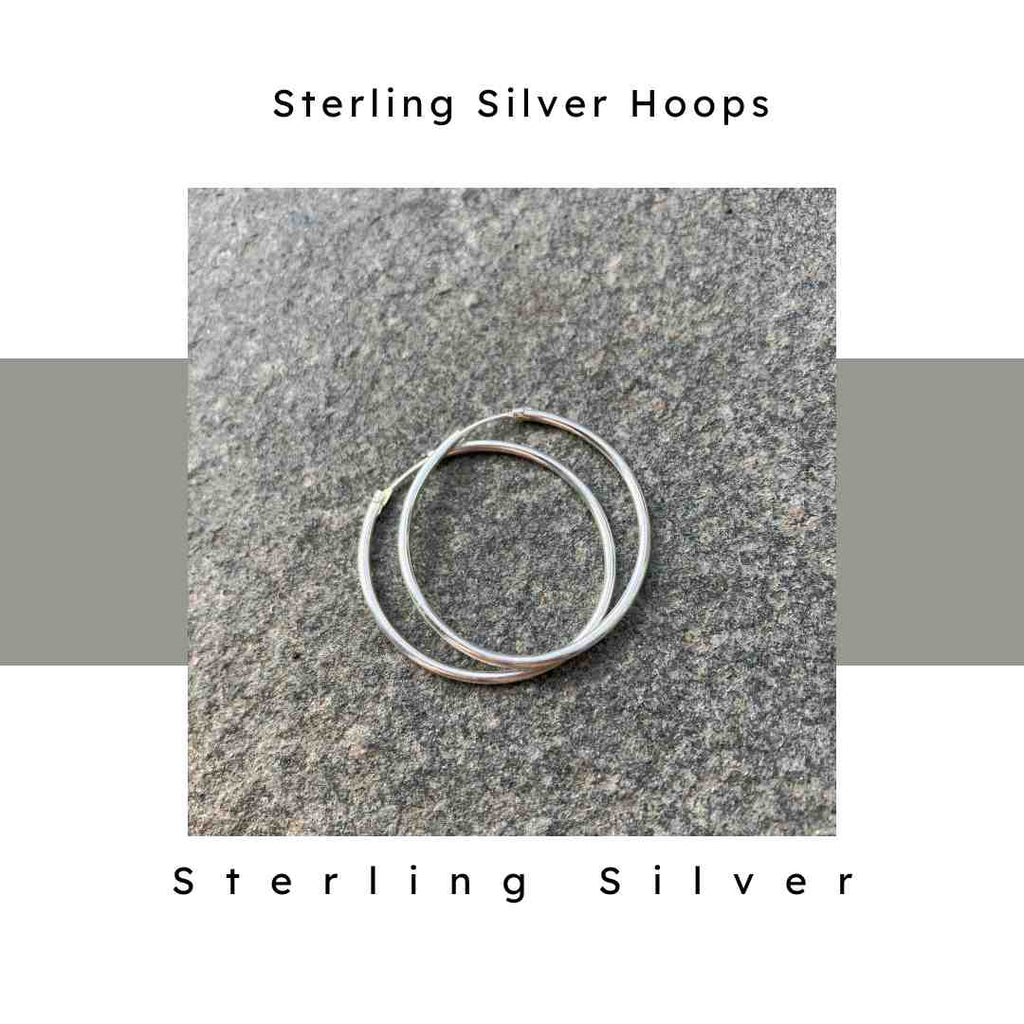 35 mm sterling silver hoop earrings with endless loop closure. Nickel Free