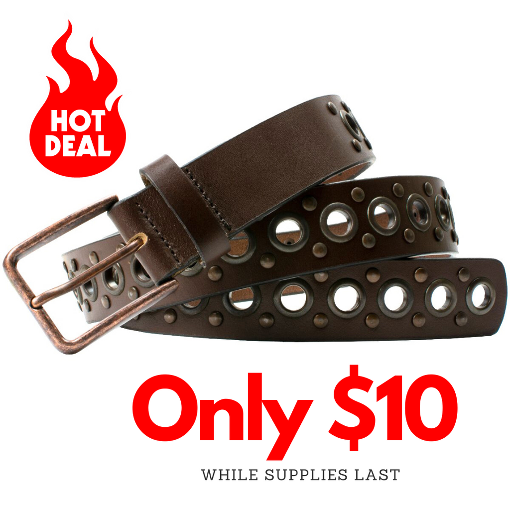 Brown Studded Leather Belt - Hot Deal Only $10 while supplies last