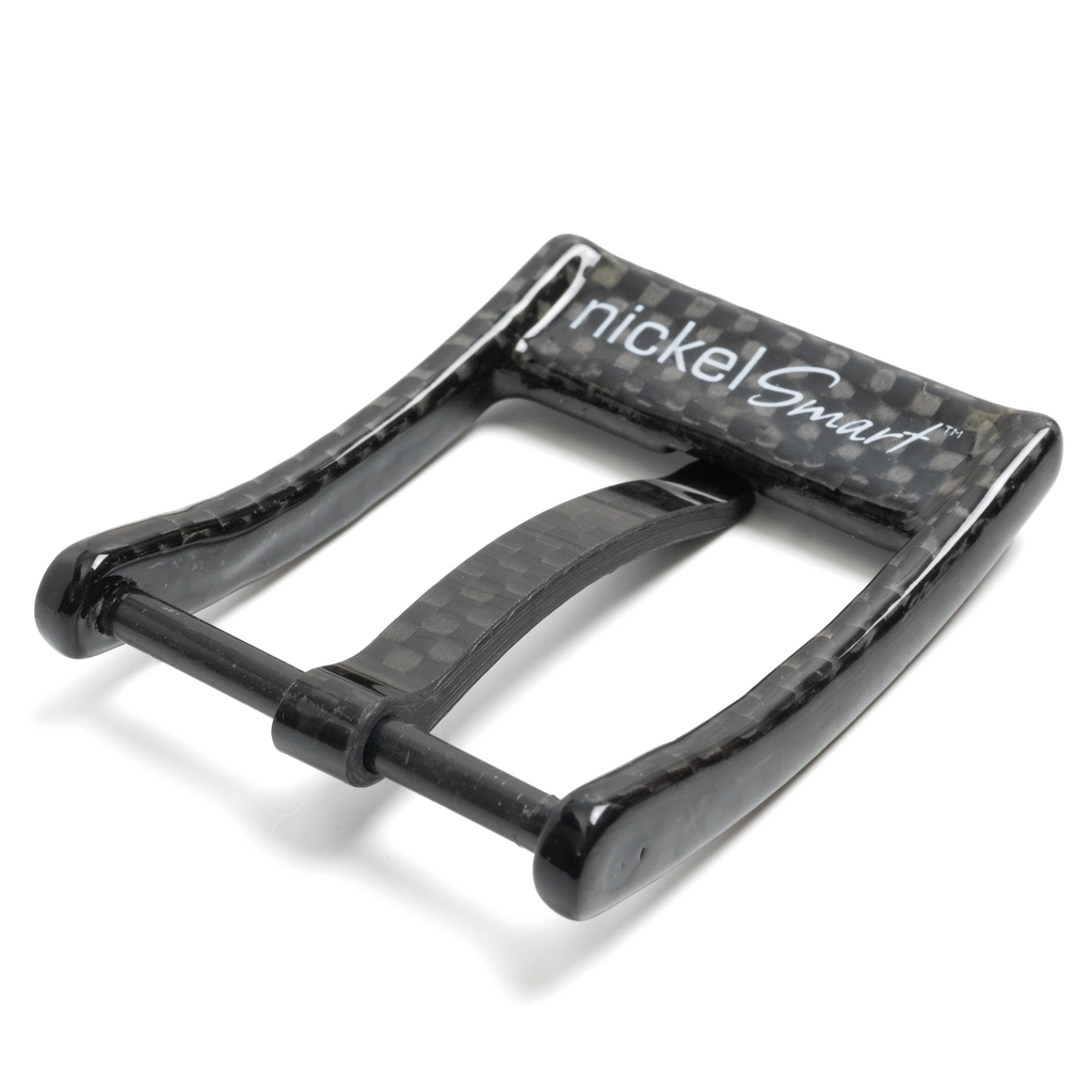 Carbon Fiber Square Wide Pin Buckle | back view with Nickel Smart logo imprinted