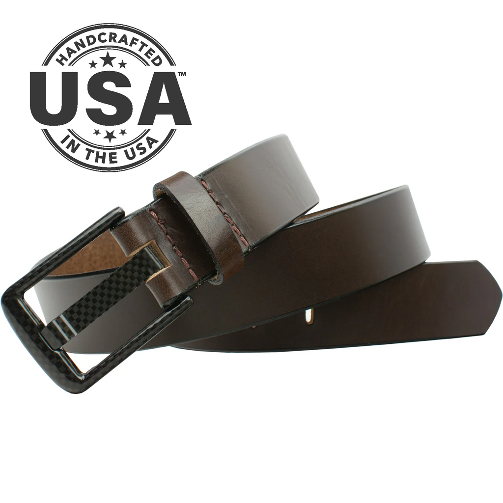 Carbon Fiber Wide Pin Brown Leather Belt: Handcrafted in the USA