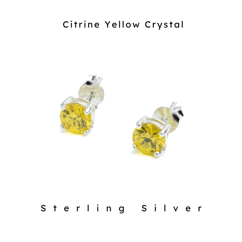 Citrine Yellow Crystal Post Earrings by Nickel Smart. Sterling Silver. Standard backs.