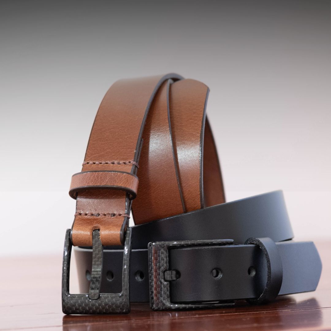 The Classified Leather Belt Set by Nickel Smart 34 inch / Black and Brown / Carbon Fiber/Leather The Classified Leather Belt Set by Nickel Smart 34 inch / Black and Brown / Carbon Fiber/Leather