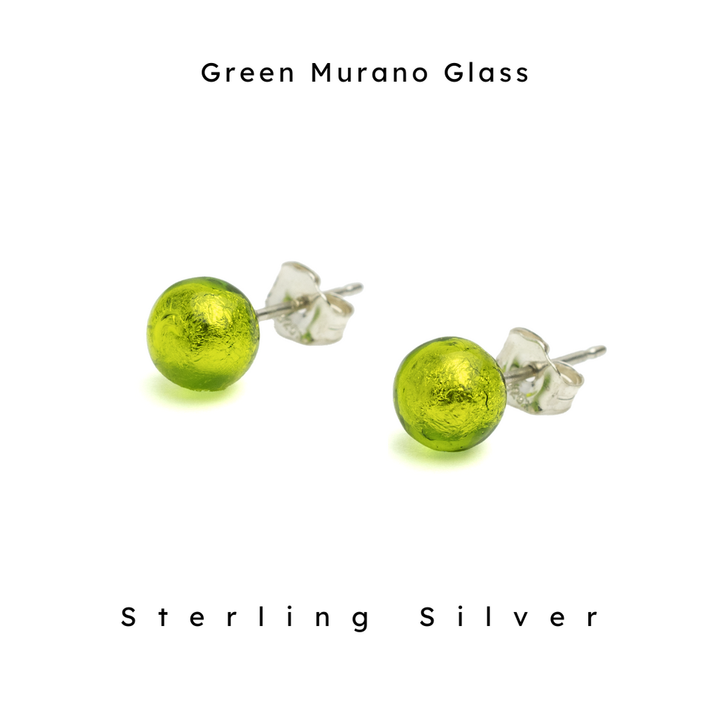 Green Murano Glass Ball Earrings by Nickel Smart | Green Murano Glass, Sterling Silver