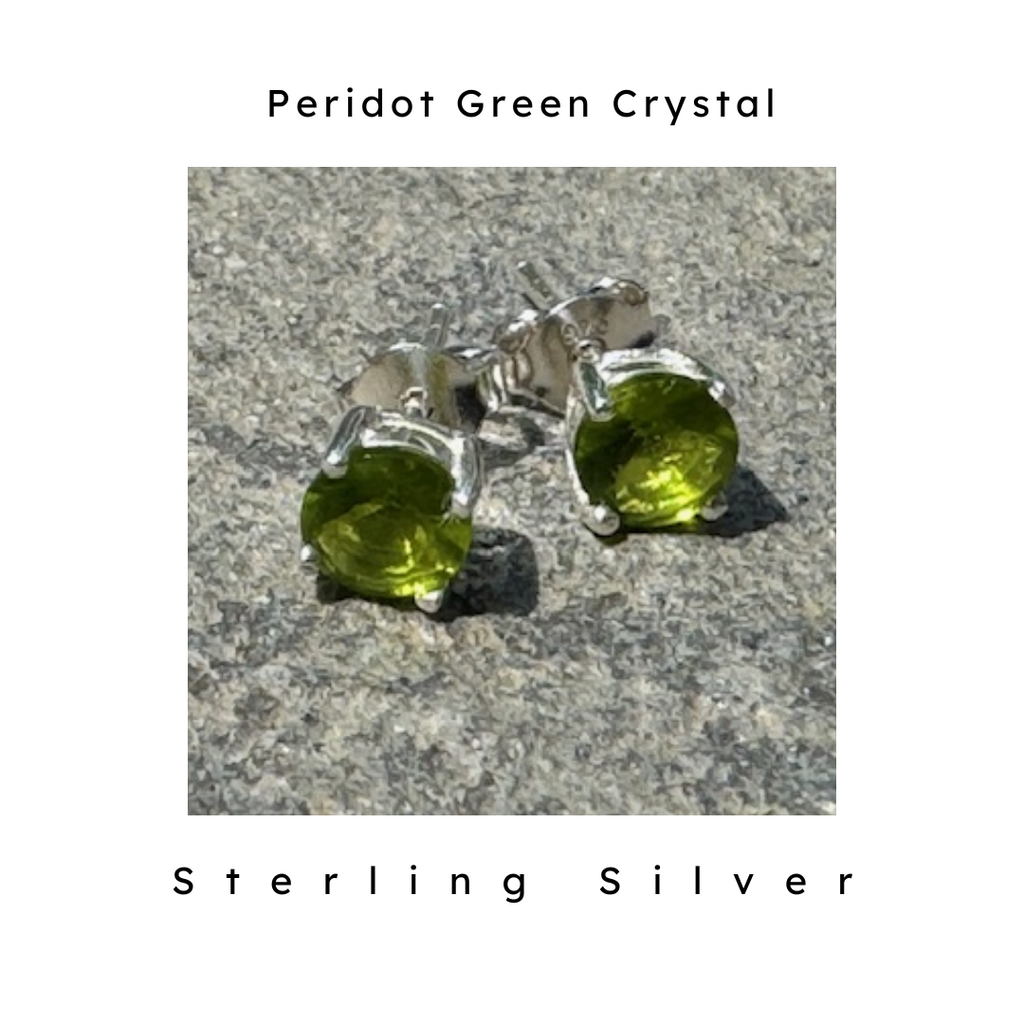 6 mm peridot green crystal stone with sterling silver post. Nickel Free and hypoallergenic. 