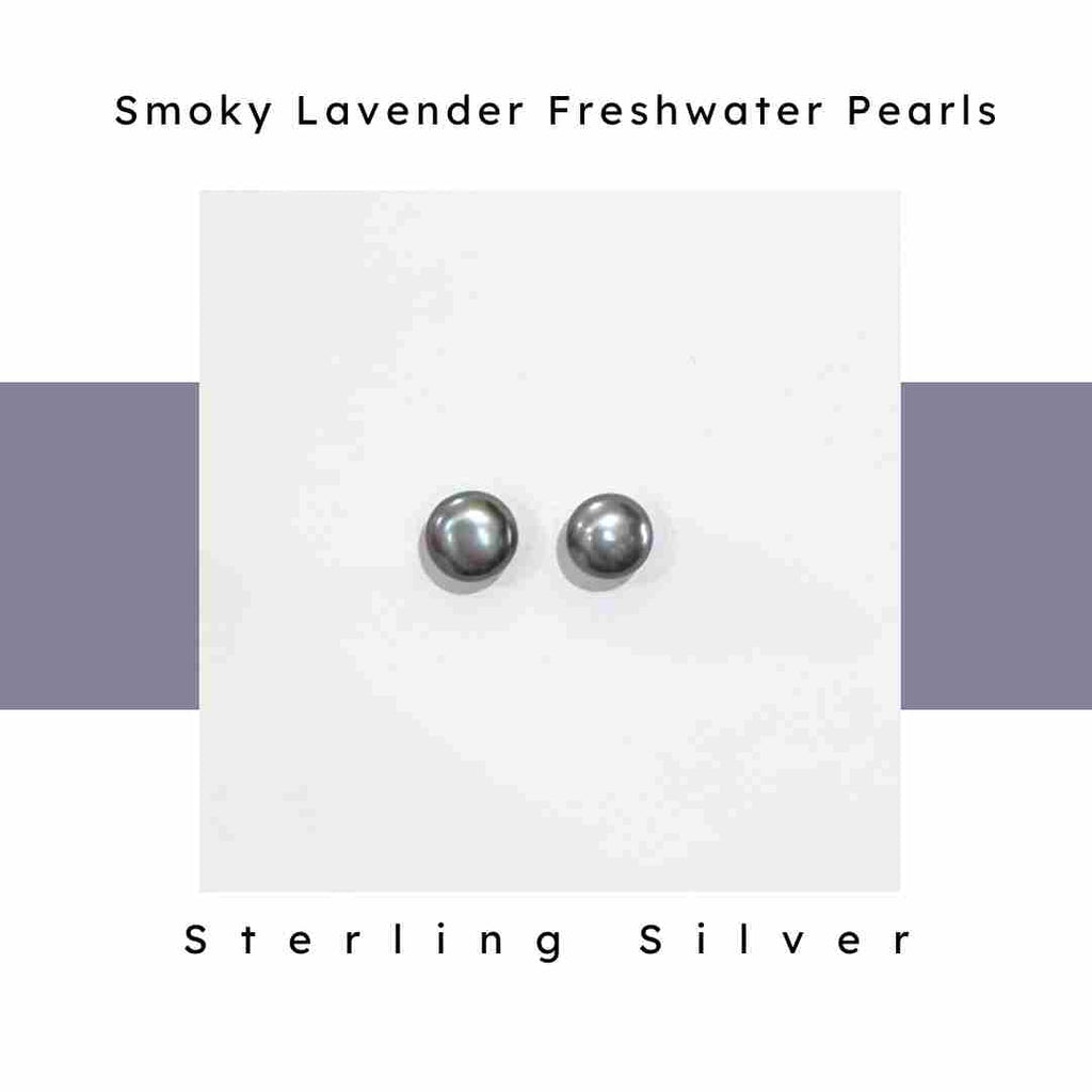 9-10 mm sized lavender pearls on sterling silver posts with butterfly closure backs. Nickel Free