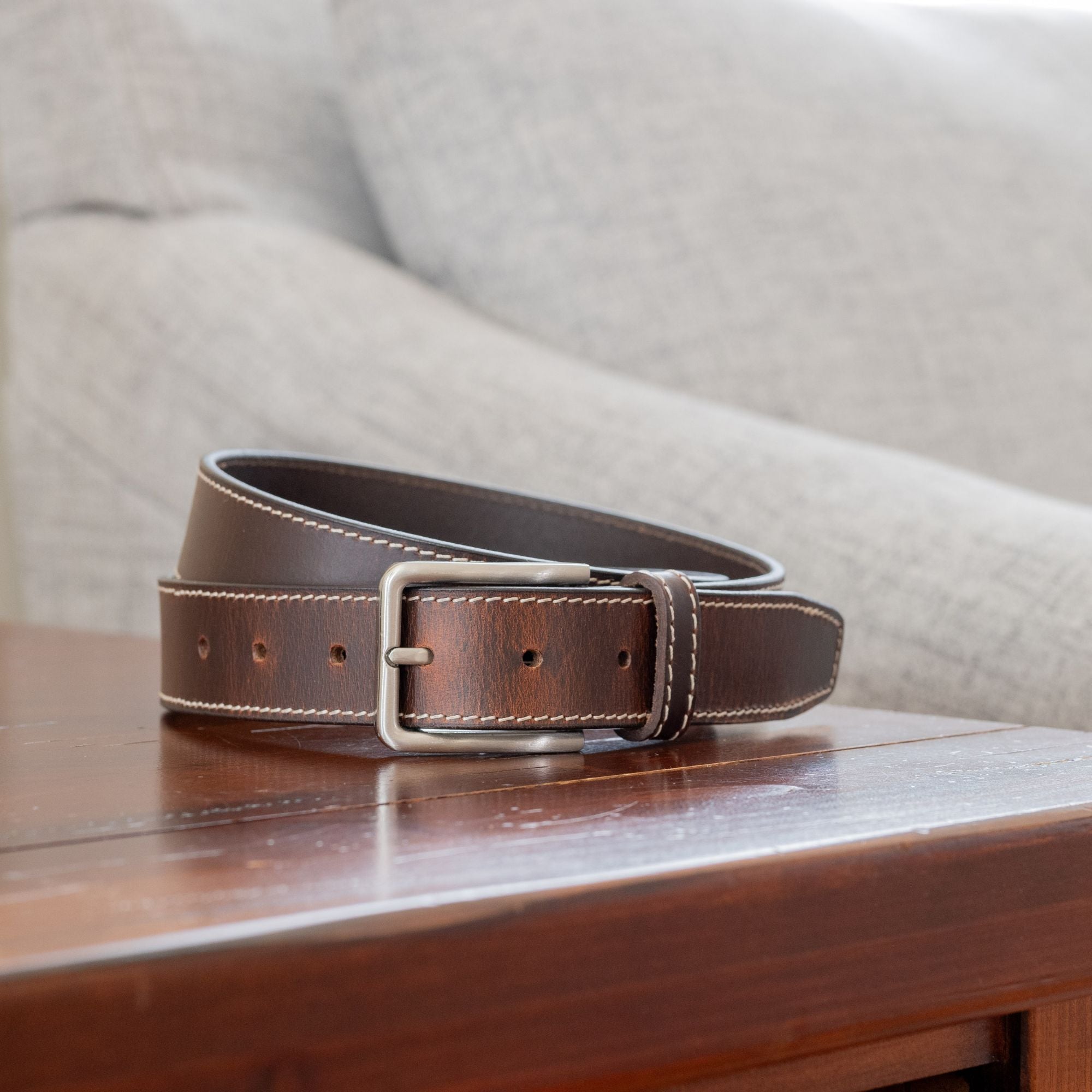 Slick City Brown Stitched Leather Belt by Nickel Zero 32 inch / Brown / Zinc Alloy/Leather Slick City Brown Stitched Leather Belt by Nickel Zero 32 inch / Brown / Zinc Alloy/Leather