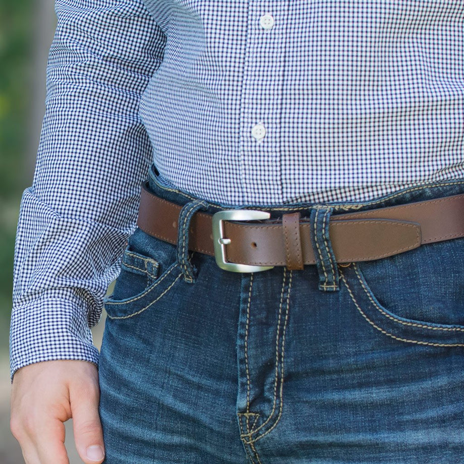 Roan Mountain Brown Distressed Leather Belt by Nickel Smart®