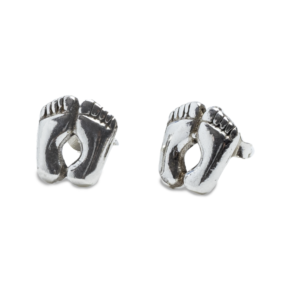 Sterling Silver Footprint Earrings by Nickel Smart. Two tiny footprints on each post.