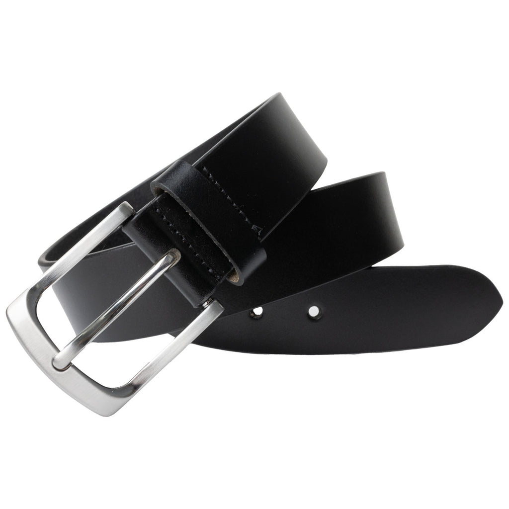 Urbanite Black Leather Belt by Nickel Zero | Shiny black strap, silver-tone buckle