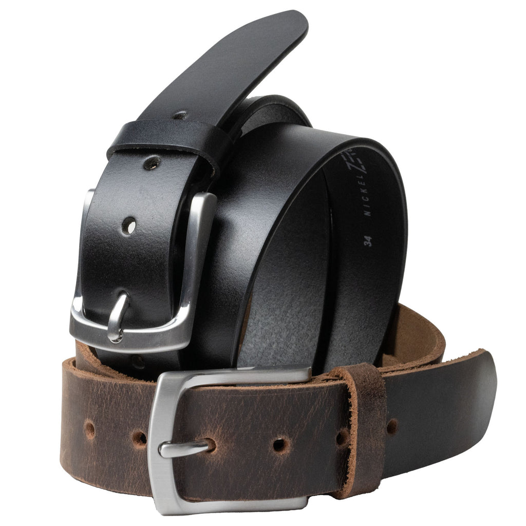 Urbanite Black and Brown Leather Belt Set | Solid black leather strap; solid casual brown leather