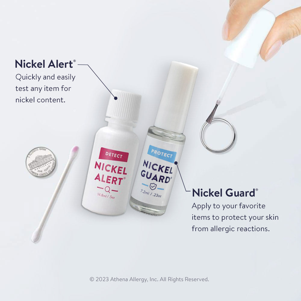 Nickel Alert tests metal items for nickel. Nickel Guard protect your skin from nickel in jewelry.