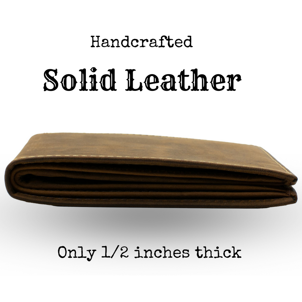 Randolph Wallet. Handcrafted Solid Leather. Only 1/2" thick. Subtle stitching around the edges.