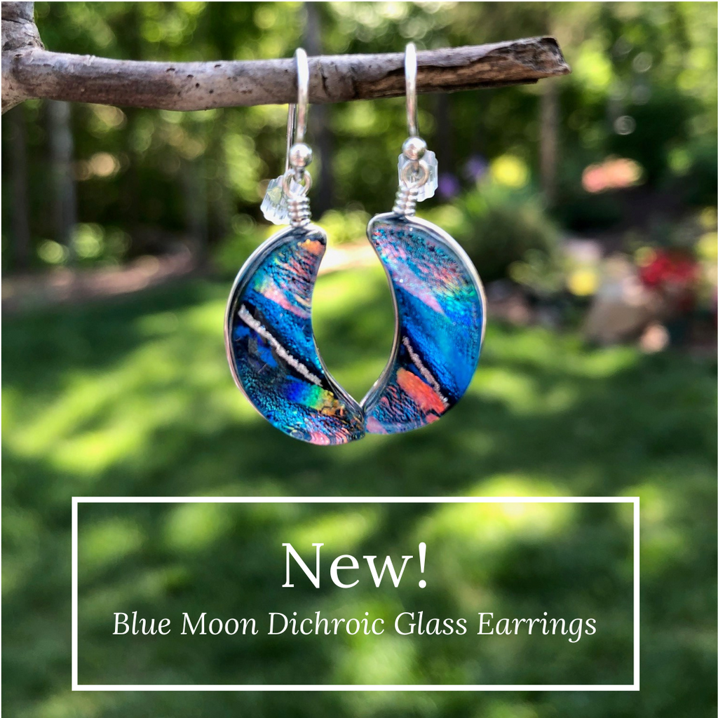 New! Blue Moon Dichroic Glass Earrings. Made in USA. Hypoallergenic and Nickel Free Earrings