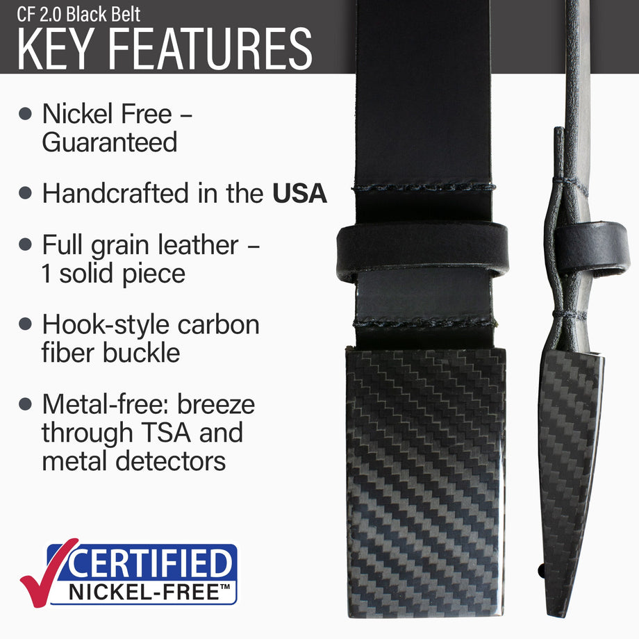 Carbon Fiber Wide Pin Black Belt, USA Made