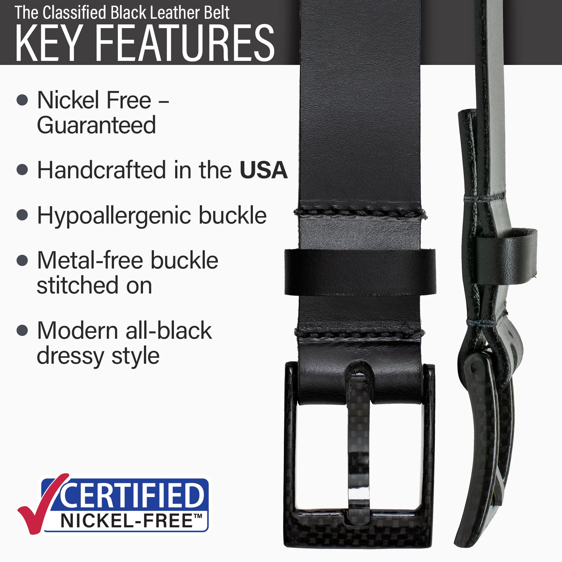 nickel free titanium dress belt buckle modern black Center Bar (1 ) High security jobs deserve a little help Classified Leather Dress Belt Set