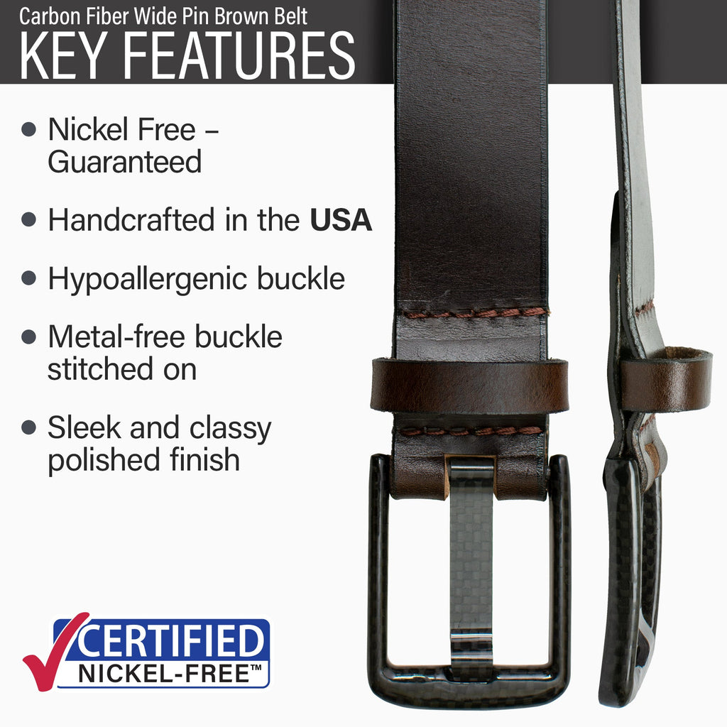 Carbon Fiber Wide Pin Brown Belt By Nickel Smart Please Choose... / Brown / Carbon Fiber/Leather
