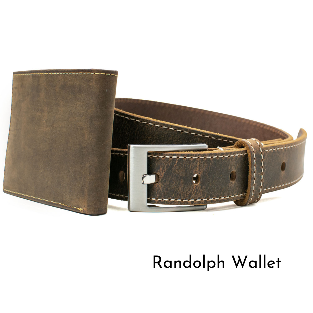 Caraway Mountain Stitched Leather Belt Wallet Set Gifts for Men