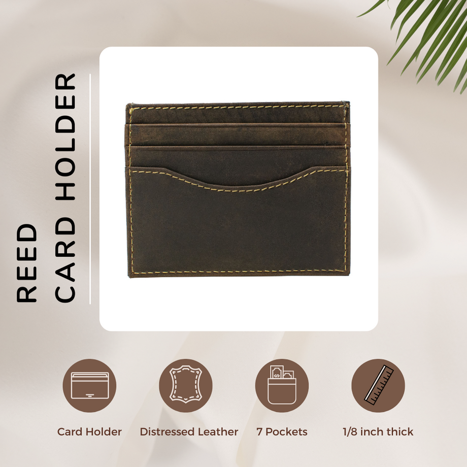 Reed Distressed Leather Card Case Holder by Nickel Smart