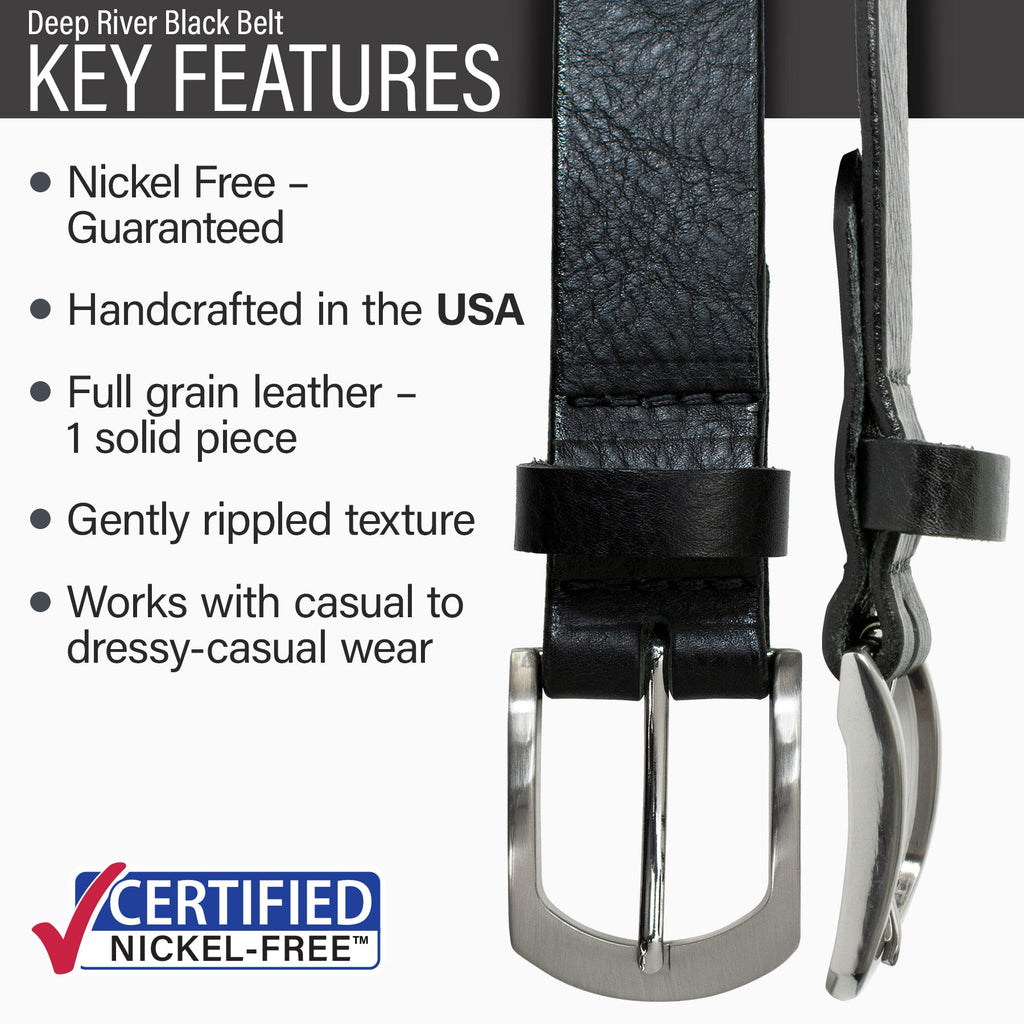 Hypoallergenic buckle stitched to full grain leather rippled strap, dressy-casual to casual wear