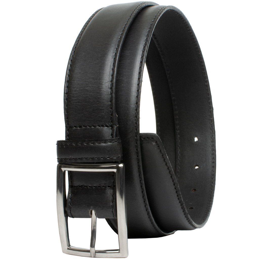 Entrepreneur Titanium Belt (Black). Dress belt with domed center, single stitch on edges